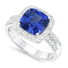Women Natural Earth Mined Diamond Ring Cushion Halo Blue Sapphire With Accents 4.50 Carats