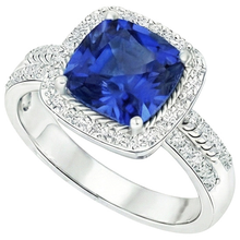 Women Natural Earth Mined Diamond Ring Cushion Halo Blue Sapphire With Accents 4.50 Carats