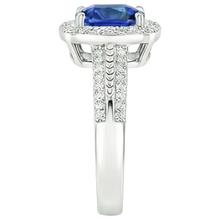 Women Natural Earth Mined Diamond Ring Cushion Halo Blue Sapphire With Accents 4.50 Carats