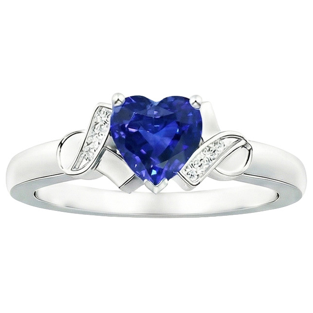 Women Natural Earth Mined Diamond Ring Heart Blue Sapphire Gold Love Jewellery 3.25 Carats