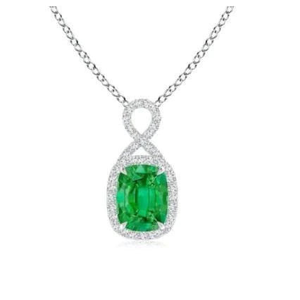 Women Necklace 7.65 Carats Green Emerald And Diamonds White Gold 14K