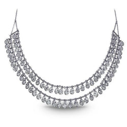 Women Necklace Double Row 24.85 Ct Genuine Diamonds White Gold 14K New