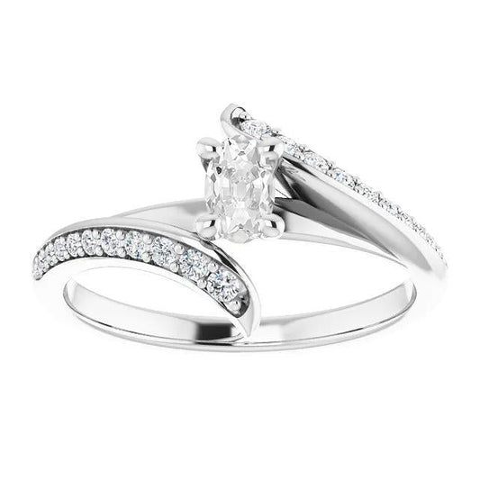 Women Oval Old Cut Real Diamond Ring With Accents Prong Set 3.50 Carats