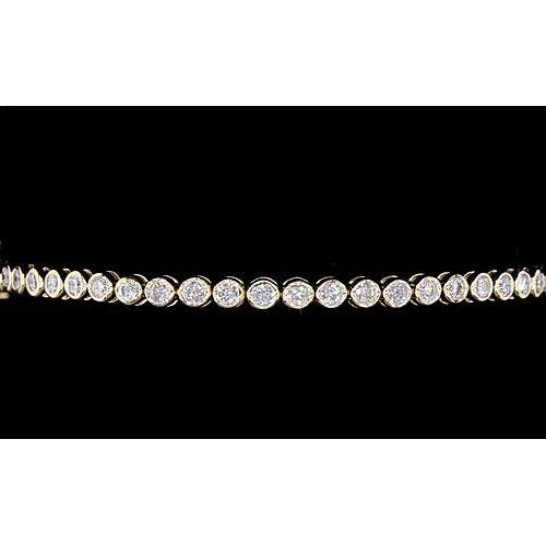Women Real Diamond Bracelet 5 Carats Bezel Set Yellow Gold New