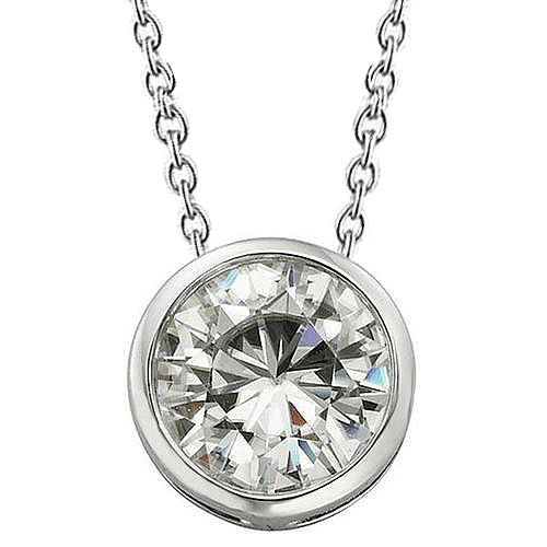 Women Real Diamond Necklace Pendant Bezel Setting 2 Carat White Gold 14K