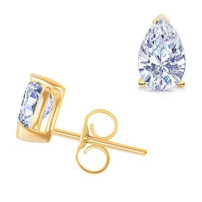 Women Real Diamond Studs Earring Pair 1.50 Ct. Yellow Gold