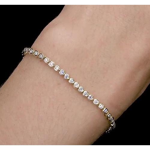 Women Real Diamond Tennis Bracelet 5.50 Carats Round Yellow Gold 14K New