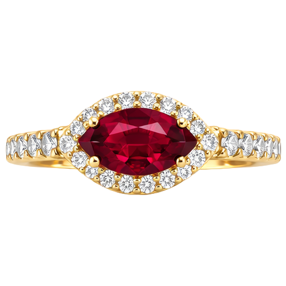 Women Red Marquise Cut Ruby Natural Earth Mined Diamond Ring 3.50 Carats Yellow Gold 14K