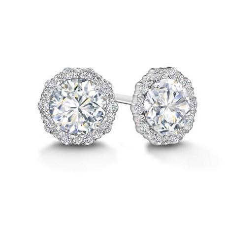 Women Round Diamond Halo Stud Earring 1.9 Ct. 14K White Gold