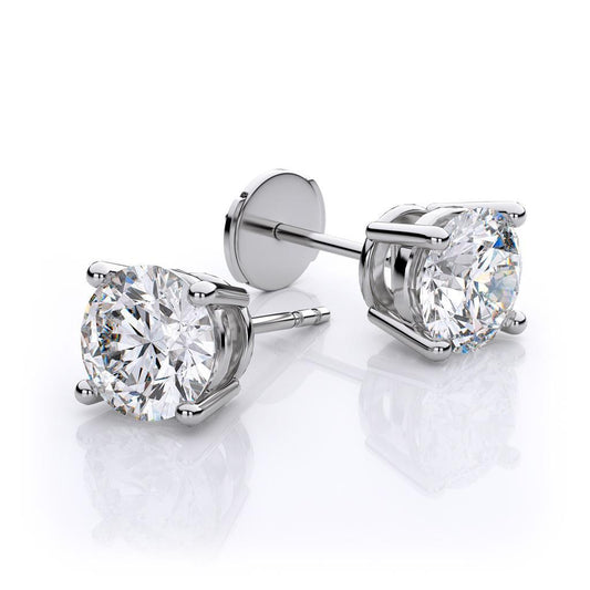 Women Round Genuine Diamond Solitaire Stud Earring White Gold 2.10 Carats