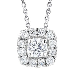 Women Round Halo Real Diamond Necklace Pendant 1.50 Carats White Gold 14K