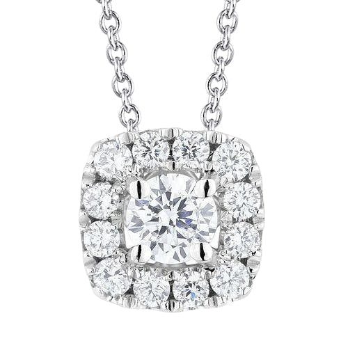 Women Round Halo Real Diamond Necklace Pendant 1.50 Carats White Gold 14K