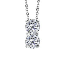 Women Round Natural Diamond Two Stone Pendant Necklace 1.70 Ct Slide Prong Set