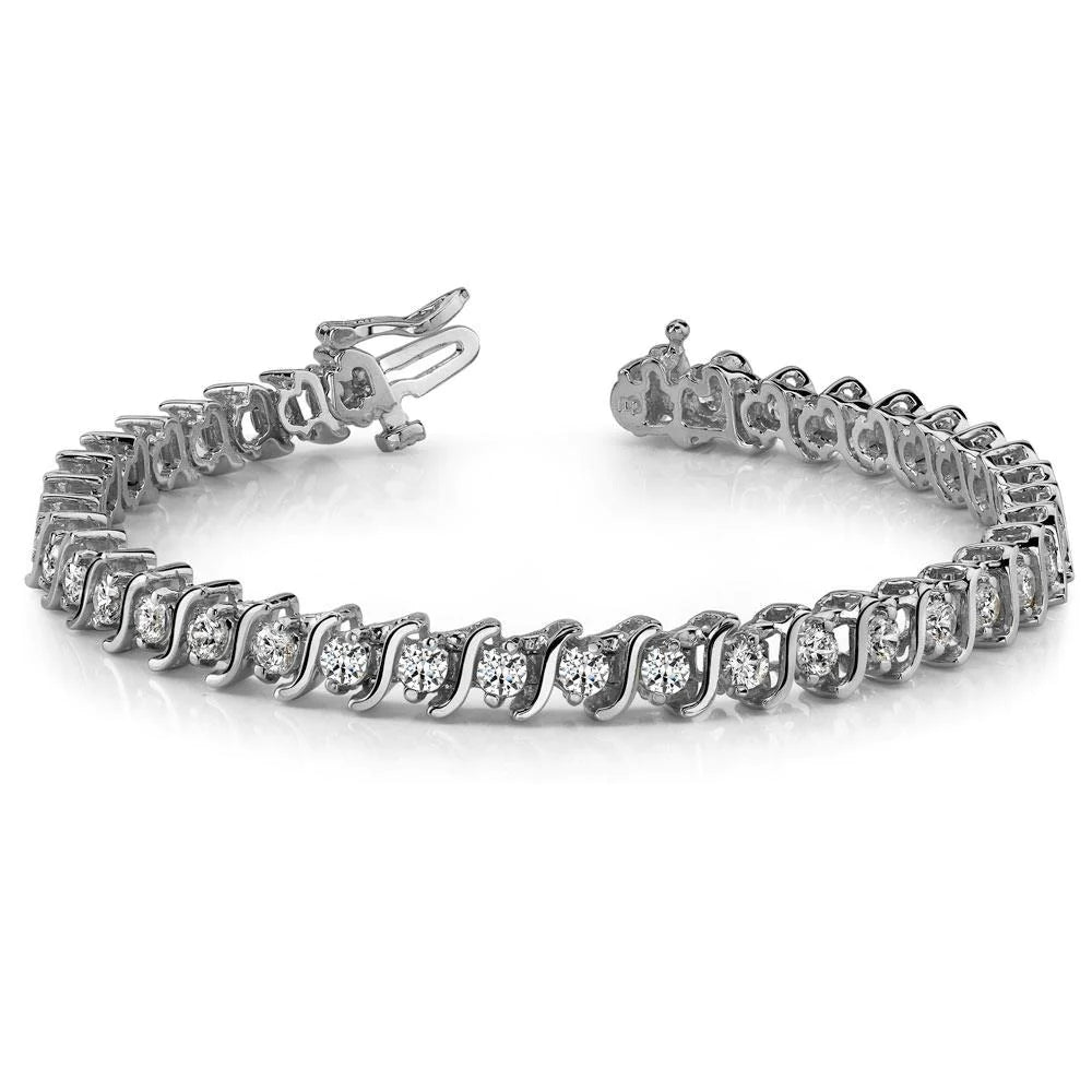 Women Round Real Diamond Tennis S Style Bracelet White Gold 7.60 Carats