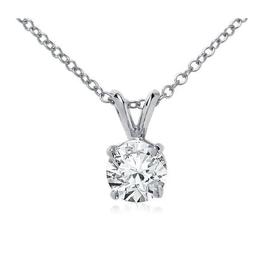 Women Round Solitaire Natural Diamond Necklace Pendant 1.5 Carats White Gold