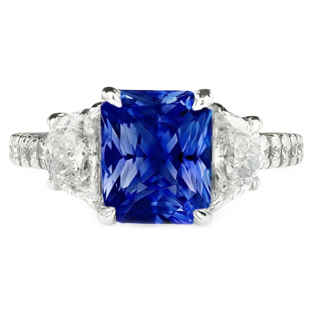 Women Sapphire Ring Half Moon Round Accents 3 Stone Style 3.50 Carats