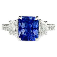 Women Sapphire Ring Half Moon Round Accents 3 Stone Style 3.50 Carats