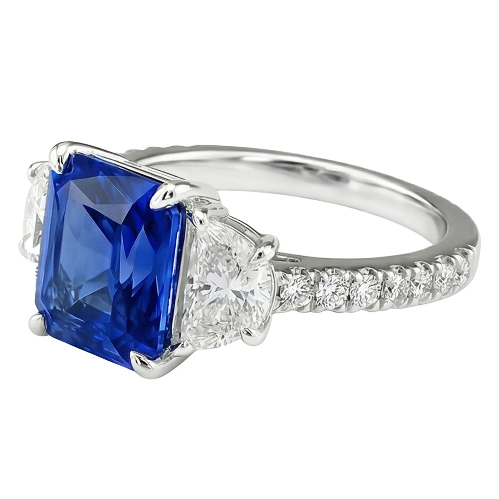 Women Sapphire Ring Half Moon Round Accents 3 Stone Style 3.50 Carats