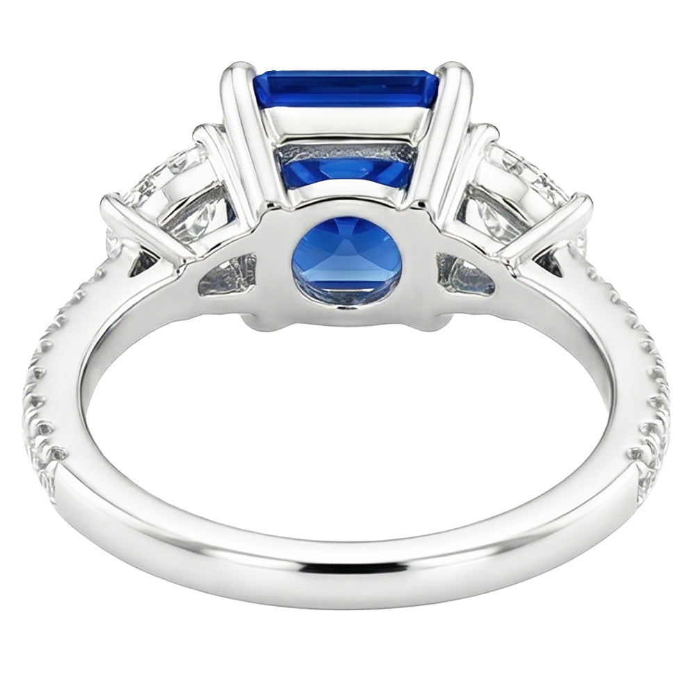 Women Sapphire Ring Half Moon Round Accents 3 Stone Style 3.50 Carats