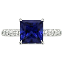 Women Solitaire Accent Ring Blue Sapphire and Natural Earth Mined Diamond 5.5 Carat