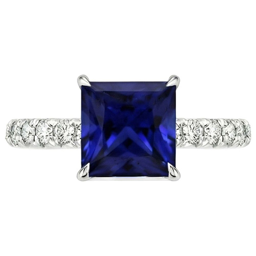 Women Solitaire Accent Ring Blue Sapphire and Natural Earth Mined Diamond 5.5 Carat