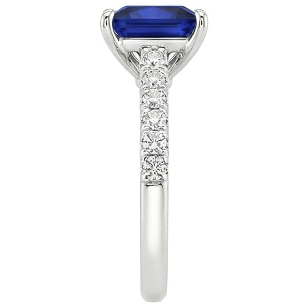 Women Solitaire Accent Ring Blue Sapphire and Natural Earth Mined Diamond 5.5 Carat