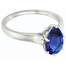 natural pear sapphire 2ct ring on white background