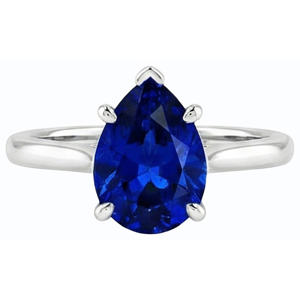 Women Solitaire Ring Pear Shaped Ceylon Sapphire 14K Gold 1 Carat