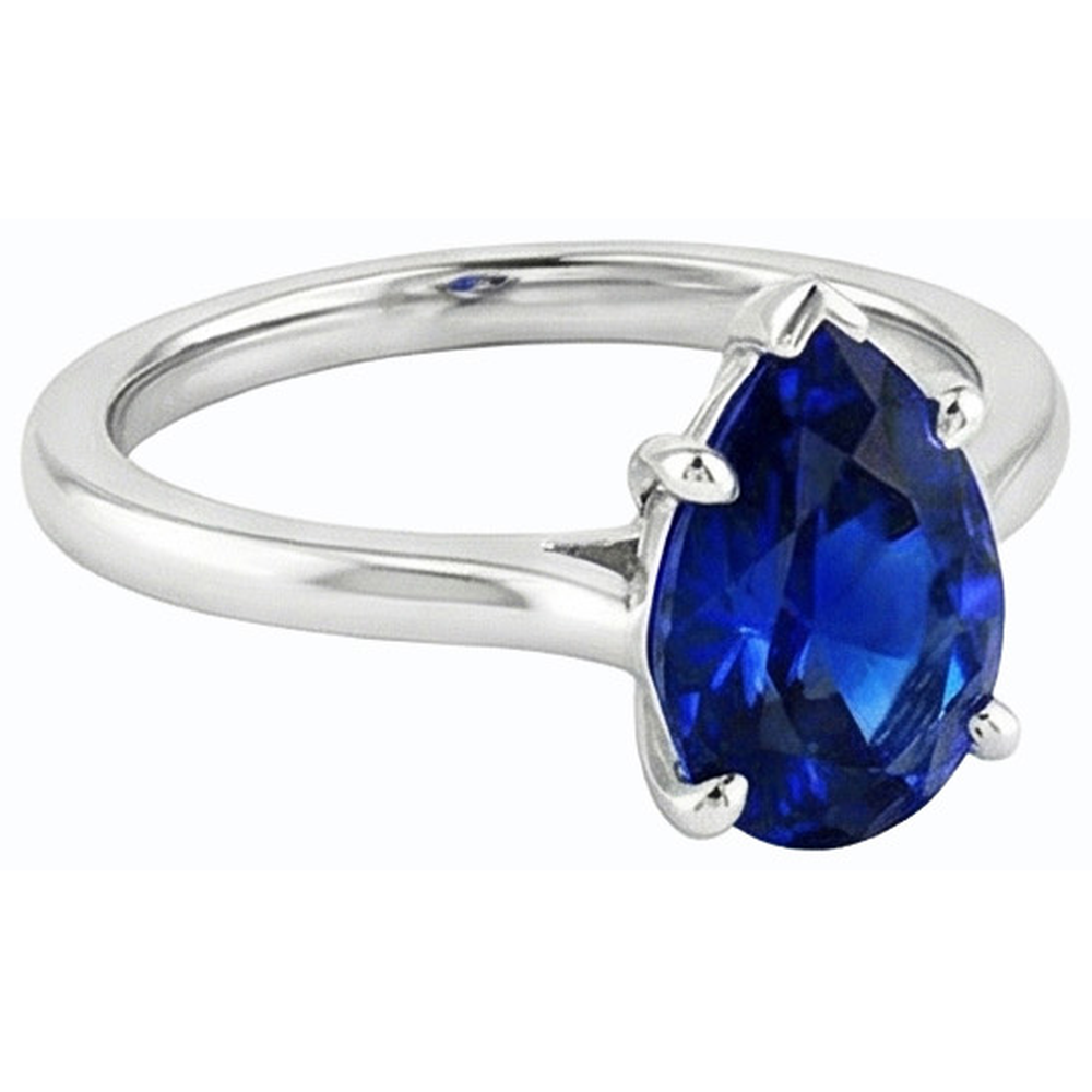 Women Solitaire Ring Pear Shaped Ceylon Sapphire 14K Gold 1 Carat