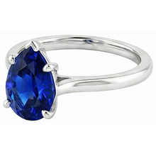 Women Solitaire Ring Pear Shaped Ceylon Sapphire 14K Gold 1 Carat