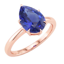 Women Solitaire Ring Rose Gold Pear Ceylon Sapphire Prong Set 4 Carats
