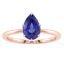 Women Solitaire Ring Rose Gold Pear Ceylon Sapphire Prong Set 4 Carats