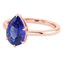 Women Solitaire Ring Rose Gold Pear Ceylon Sapphire Prong Set 4 Carats