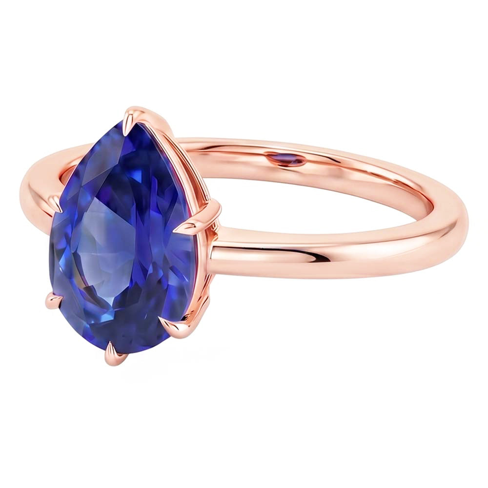 Women Solitaire Ring Rose Gold Pear Ceylon Sapphire Prong Set 4 Carats