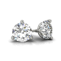 Women Stud Earring 2 Ct. 3 Prong Setting Round Real Diamond Solitaire WG