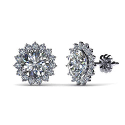 Women Stud Earring 2.60 Ct. Round Cut Halo Real Diamond Solid White Gold