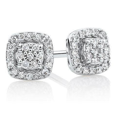 Women Stud Earrings Round Brilliant Cut 3.20 Carats Real Diamond Pave Halo