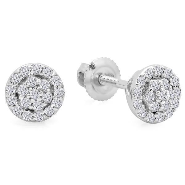 Women Stud Genuine Halo Earrings Sparkling Round Cut 4 Carats 14K White Gold