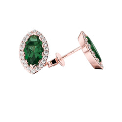 Women Stud Halo Earrings Prong Set 4.90 Carats Green Emerald With Diamond