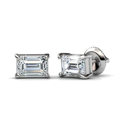 Women Studs Earrings 2.20 Ct Emerald Cut Real Diamond White Gold 14K