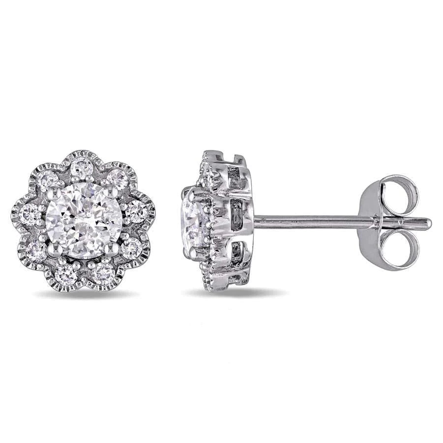 Women Studs Earrings 3.20 Carats Round Cut Real Diamonds Pave Halo Gold 14K