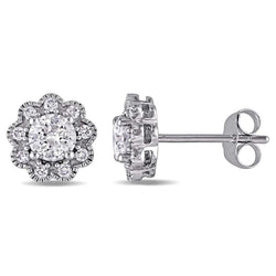 Women Studs Earrings 3.20 Carats Round Cut Real Natural Earth Mined Diamonds Pave Halo Gold 14K