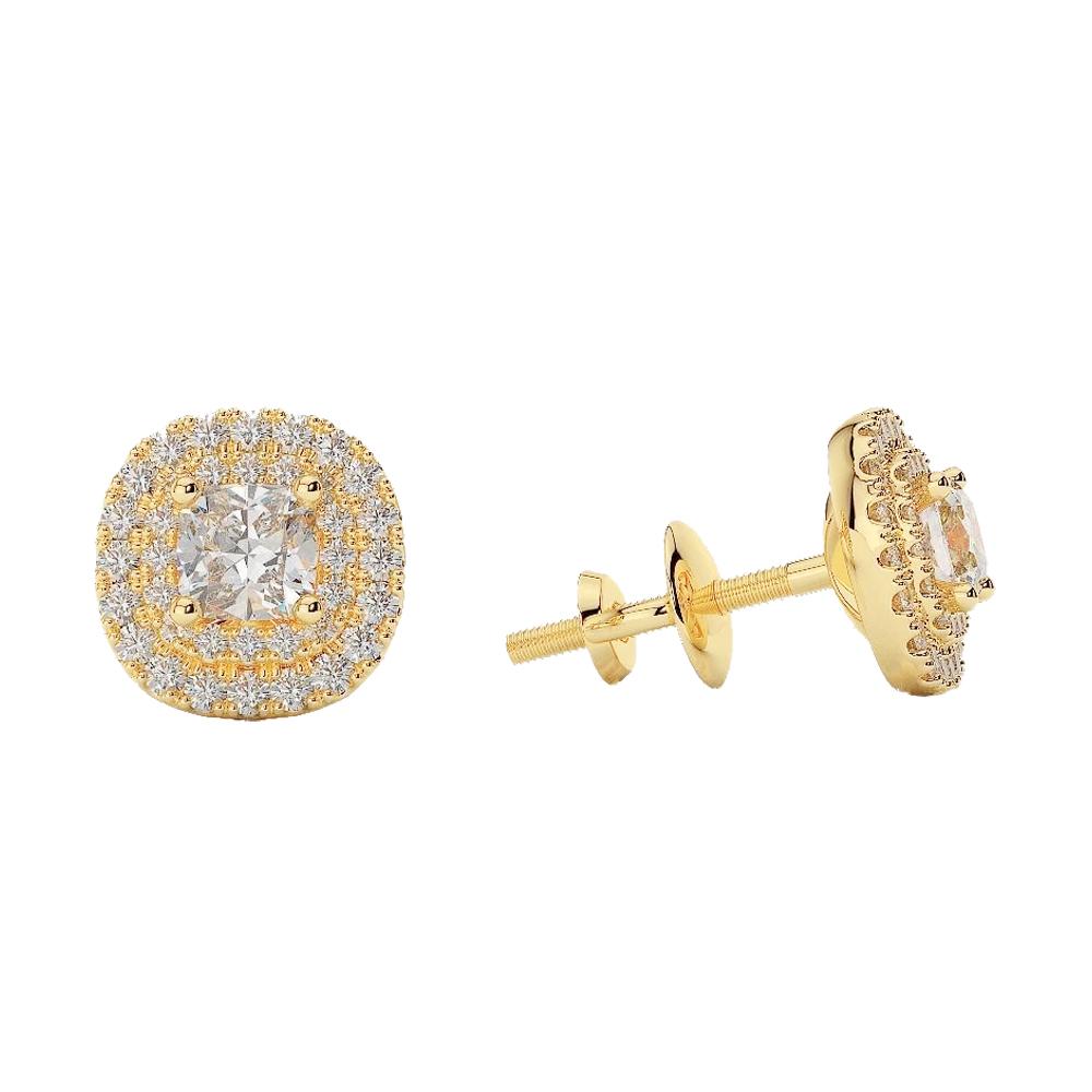 Women Studs Earrings 3.50 Carats Sparkling Real Diamonds 14K Yellow Gold