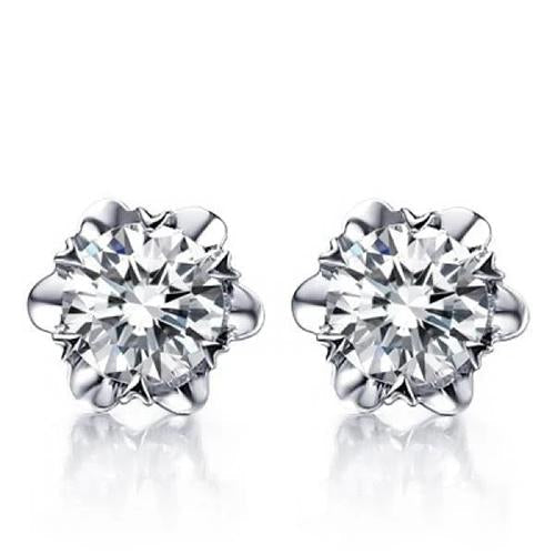 Women Studs Earrings 4.00 Carats Genuine Diamonds White Gold 14K
