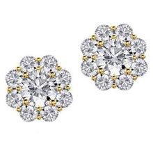 Women Studs Earrings 4.50 Carats Round Cut Natural Diamonds Yellow Gold