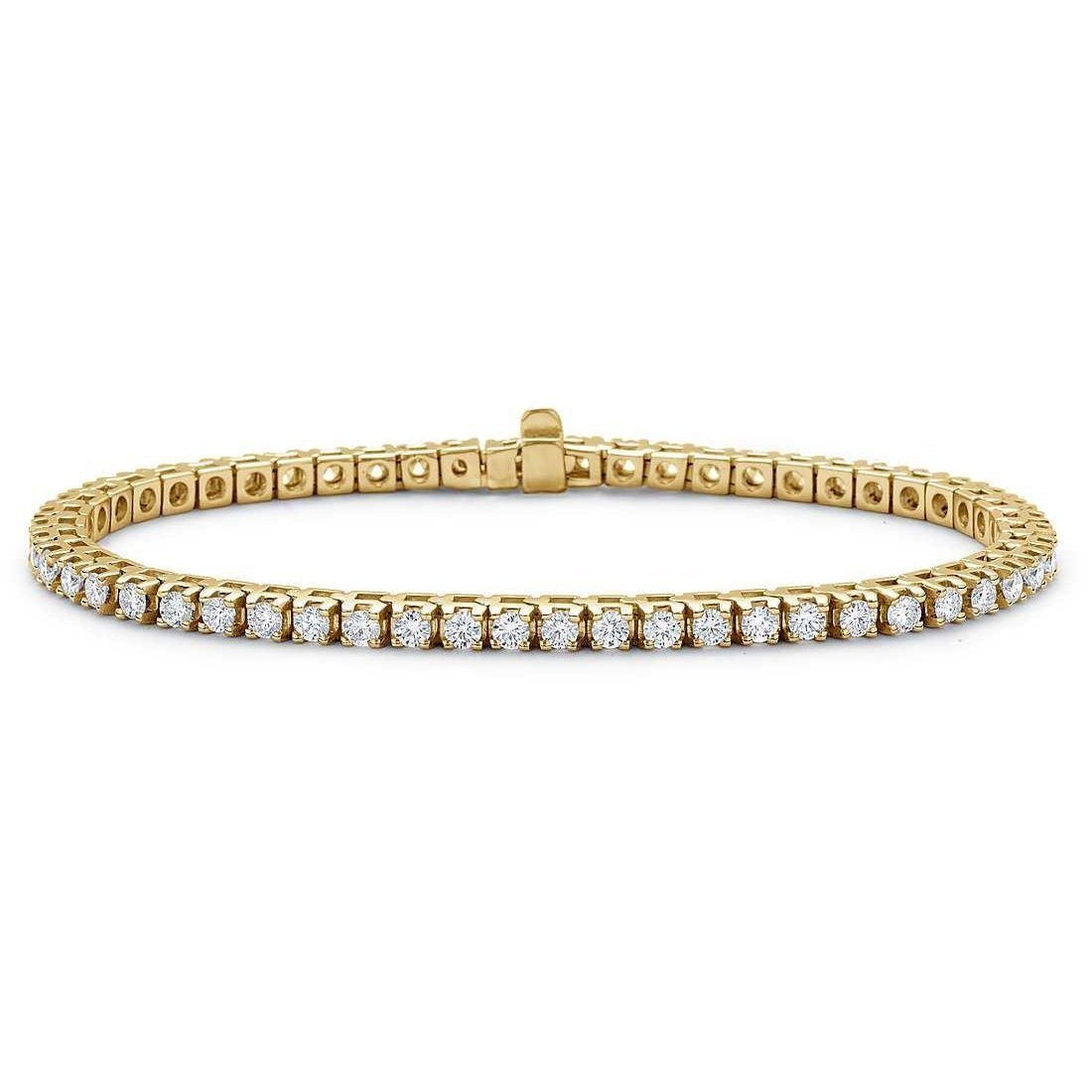 Women Tennis Bracelet 6.48 Carats Natural Round Diamonds Yellow Gold 14K