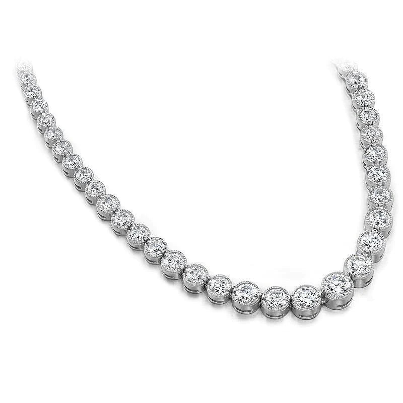 Women Tennis Necklace 10 Carats Natural Diamonds Gold White