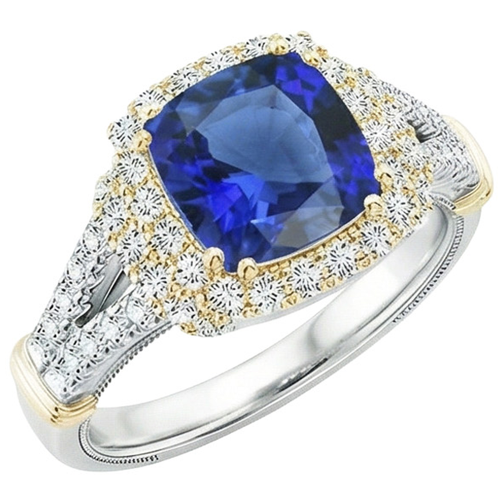 natural round sapphire 3.25ct ring close up detail