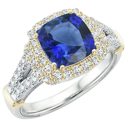 Natural Sapphire Ring 3.25ct - Two Tone 14K Gold