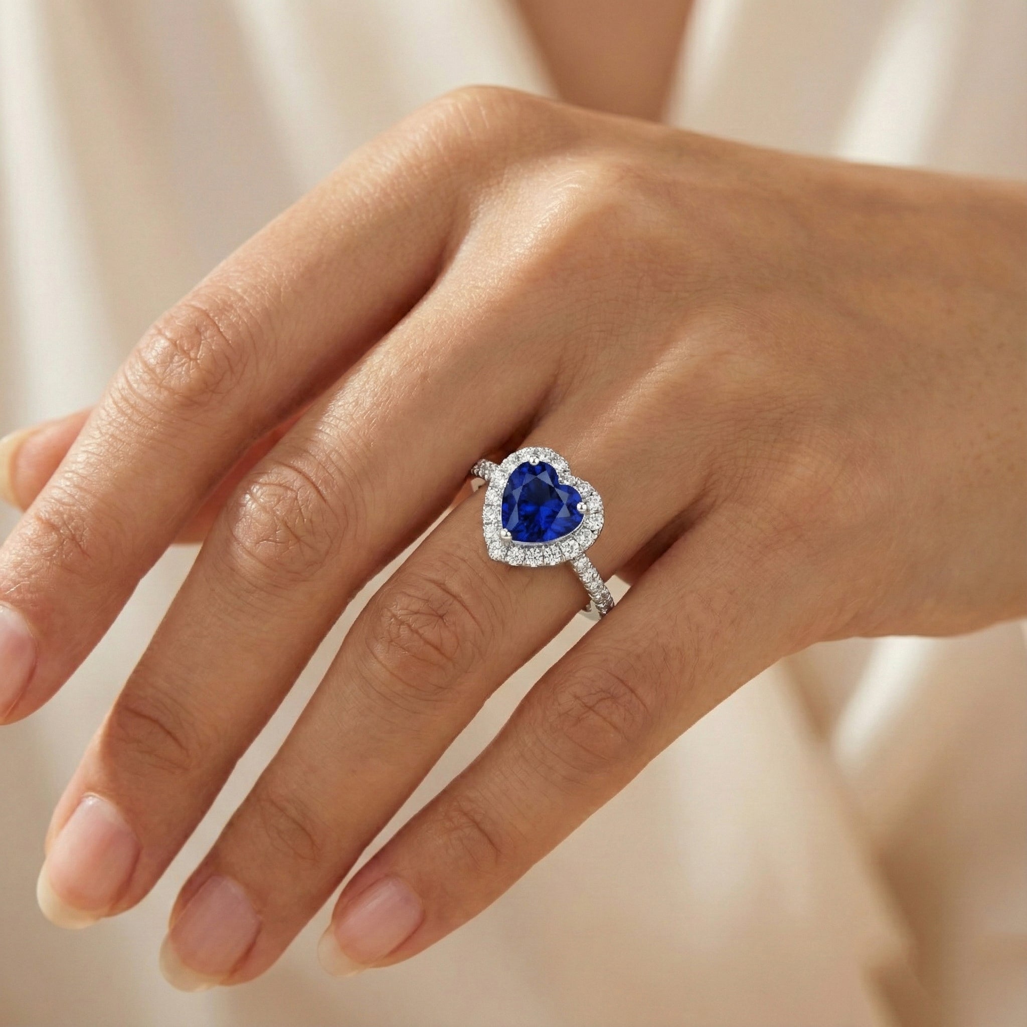 Women Natural Earth Mined Diamond Halo Heart Shaped Ring Blue Sapphire 4 Carats
